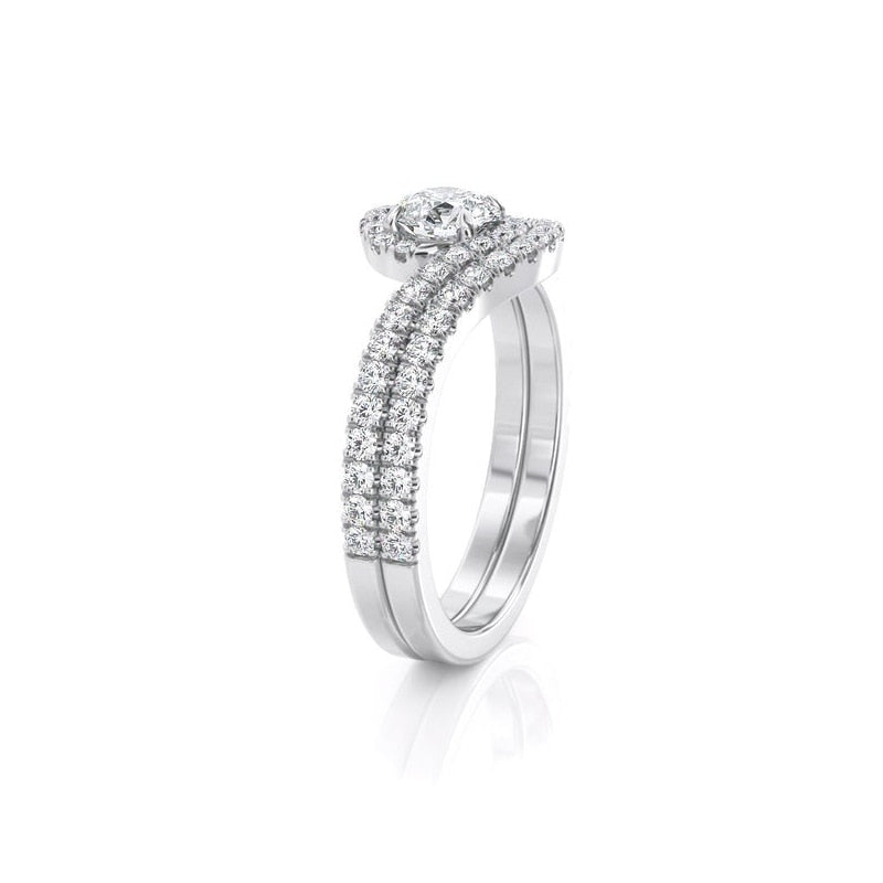 1.00ct Round Cut Moissanite Engagement Ring & Wedding Band Set, 14Kt 585 White Gold
