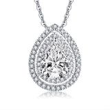 1.75ct Bridal Pear Diamond, Double Halo Pendant, Bridal Halo Diamond Necklace, 925 Silver