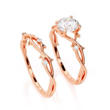 1.00ct Round Cut Moissanite Engagement Ring & Wedding Band Set, 14Kt 585 Rose Gold