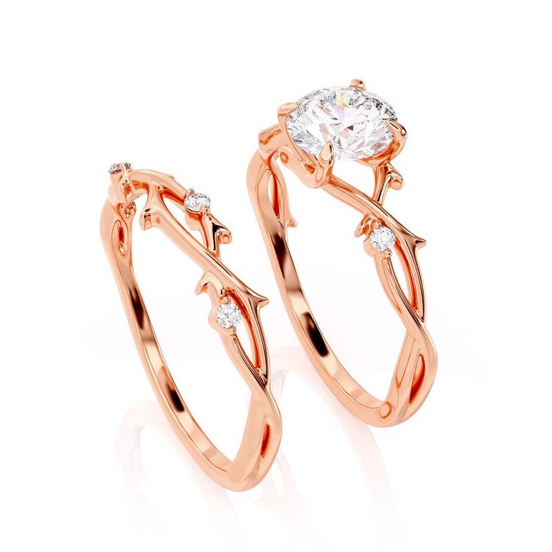 1.00ct Round Cut Moissanite Engagement Ring & Wedding Band Set, 14Kt 585 Rose Gold