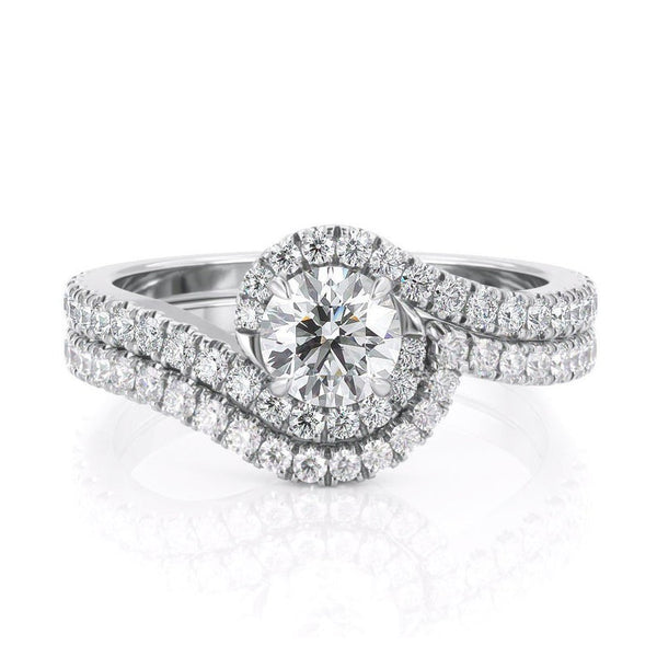 1.00ct Round Cut Moissanite Engagement Ring & Wedding Band Set, 14Kt 585 White Gold