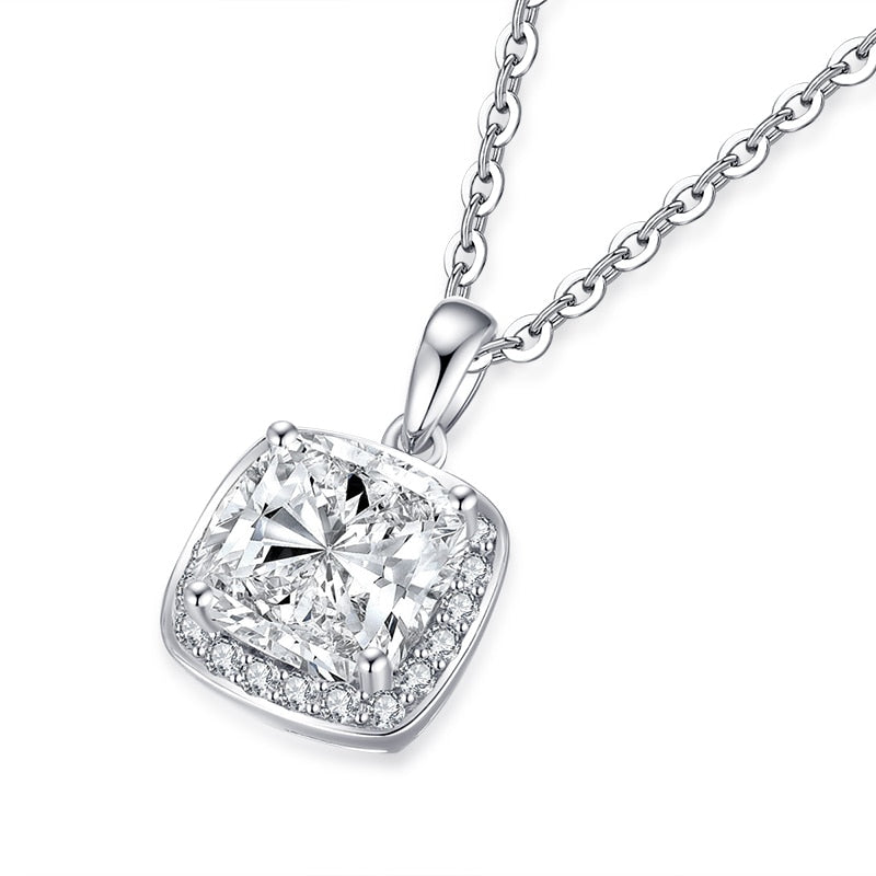 4.00ct Cushion Cut Diamond Halo Pendant, Bridal Halo Diamond Necklace, 925 Silver