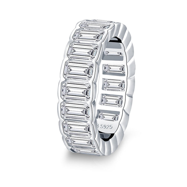 6.00ct Emerald Cut Diamond Wedding Band, Full Eternity Ring, 925 Sterling Silver