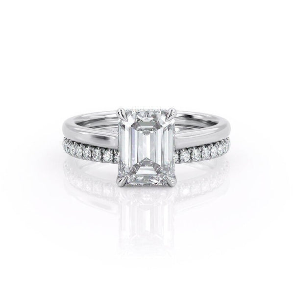 2.00ct Emerald Cut Moissanite Engagement Ring & Wedding Band Set, 14Kt 585 White Gold