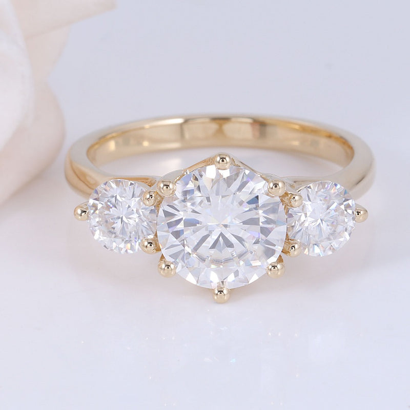 3.50ct Round Cut Moissanite Engagement Ring, Vintage Design, Available in 14Kt or 18Kt Yellow Gold