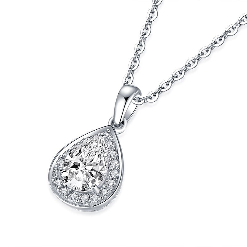 1.25ct Bridal Pear Diamond Halo Pendant, Bridal Halo Diamond Necklace, 925 Silver