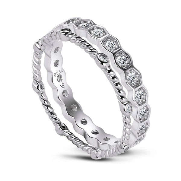 0.60ct Diamond Wedding Band, Full Eternity Ring, 925 Sterling Silver, x2 Ring Set