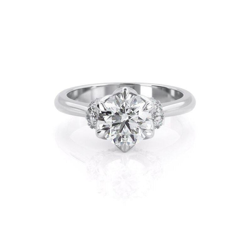 1.00ct Round Cut Moissanite Engagement Ring, Vintage Design, 14Kt 585 White Gold