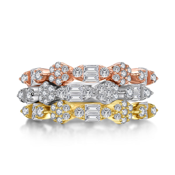 3 piece Eternity Band Set, Vintage Design Half Eternity Rings, 925 Sterling Silver