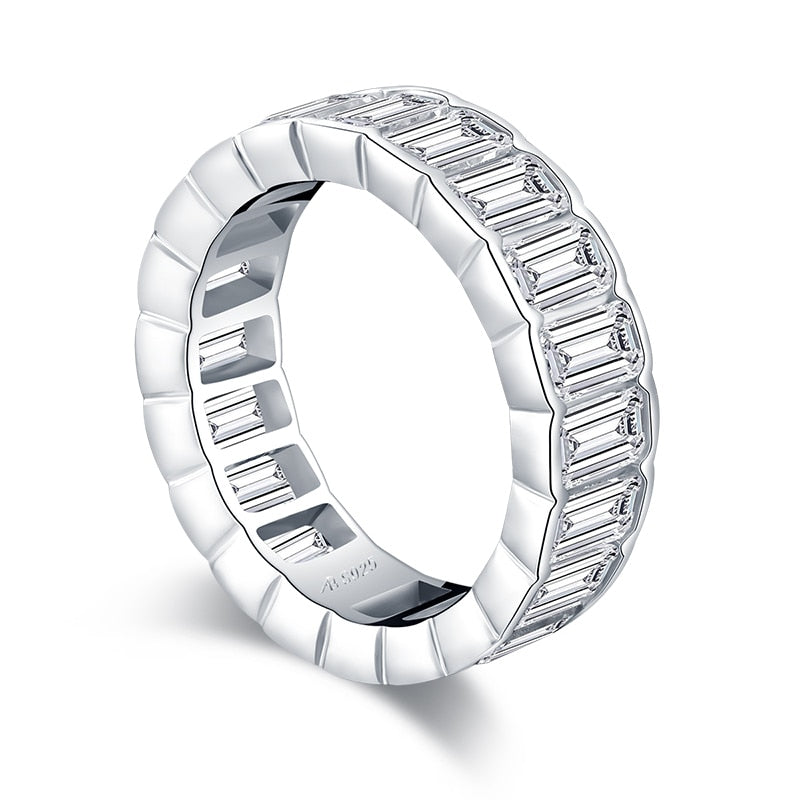 6.00ct Emerald Cut Diamond Wedding Band, Full Eternity Ring, 925 Sterling Silver