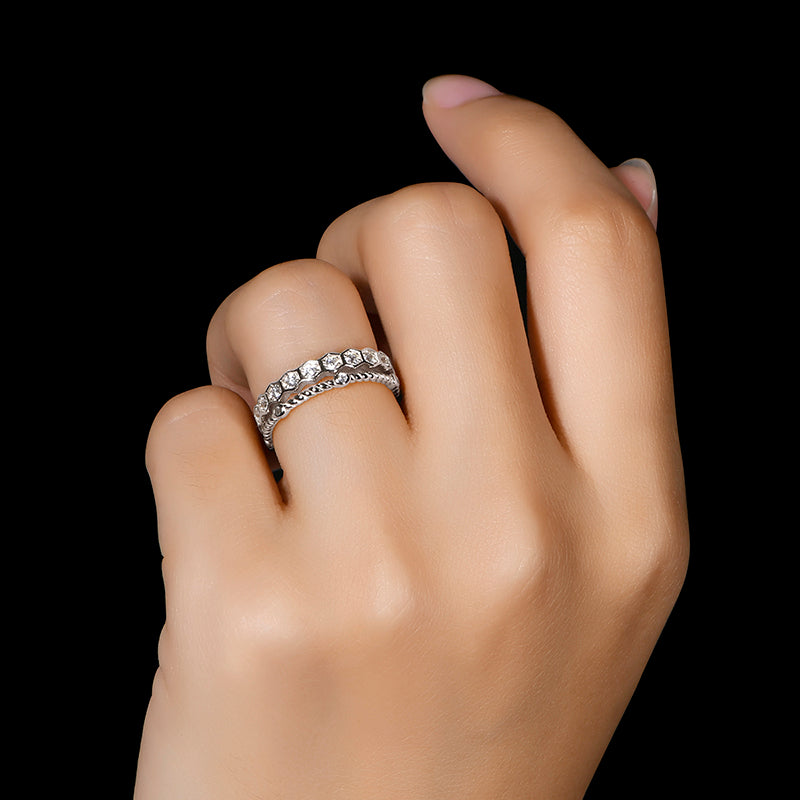 0.60ct Diamond Wedding Band, Full Eternity Ring, 925 Sterling Silver, x2 Ring Set