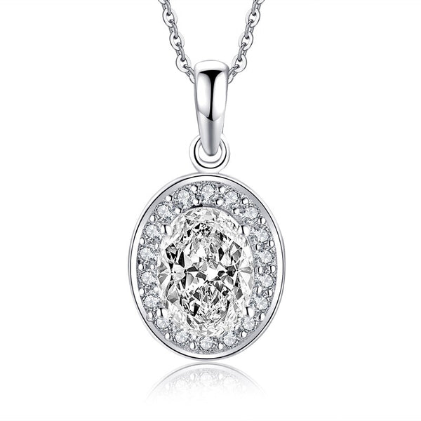 1.25ct Bridal Oval Diamond Halo Pendant, Bridal Halo Diamond Necklace, 925 Silver