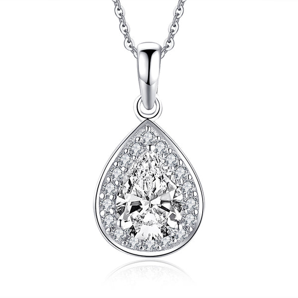 1.25ct Bridal Pear Diamond Halo Pendant, Bridal Halo Diamond Necklace, 925 Silver