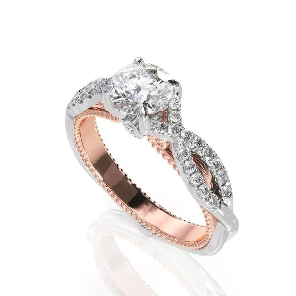 1.00ct Vintage Style Round Cut Moissanite Engagement Ring, 14Kt 585 White Gold & Rose Gold