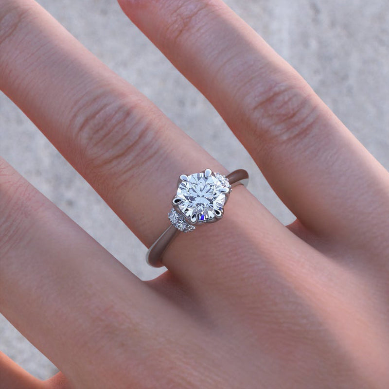 1.00ct Round Cut Moissanite Engagement Ring, Vintage Design, 14Kt 585 White Gold