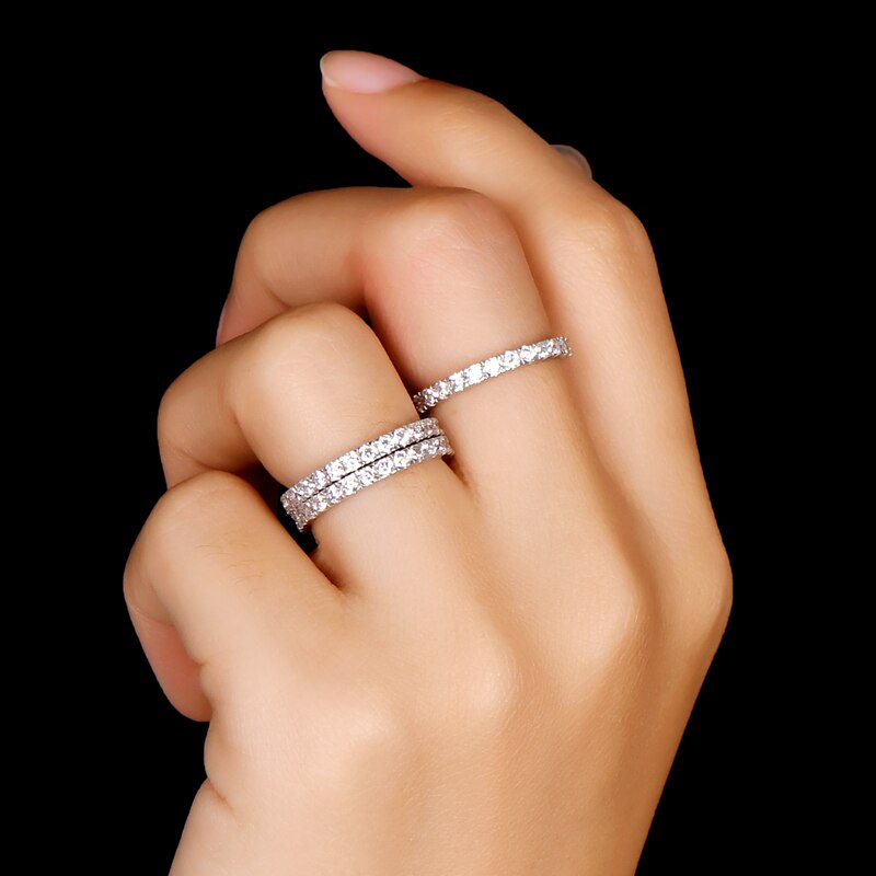 2.25ct Diamond Wedding Bands x 3, Full Eternity Rings, 925 Sterling Silver, x3 Ring Set