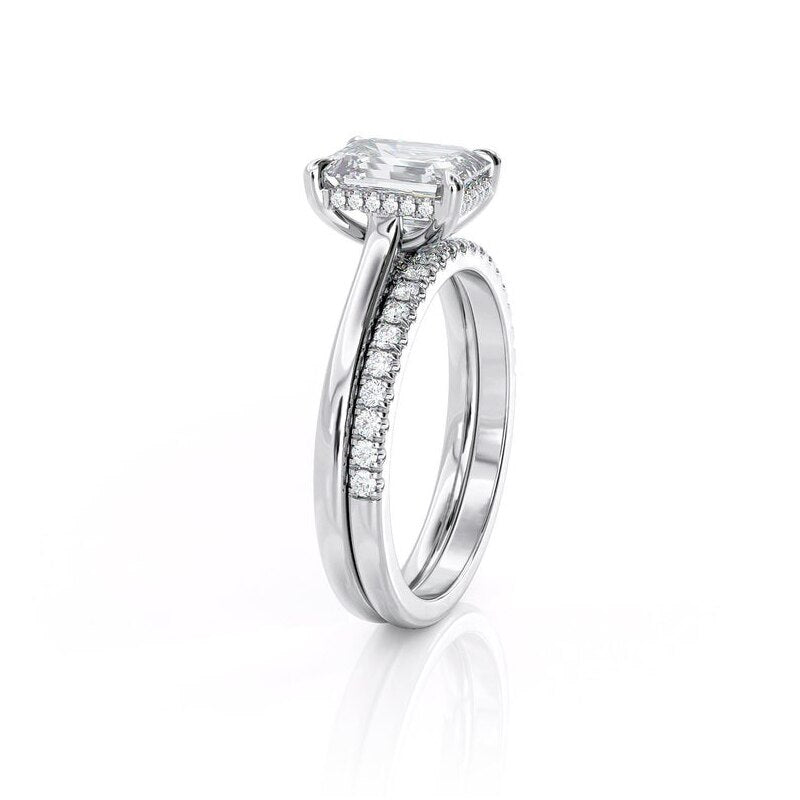 2.00ct Emerald Cut Moissanite Engagement Ring & Wedding Band Set, 14Kt 585 White Gold