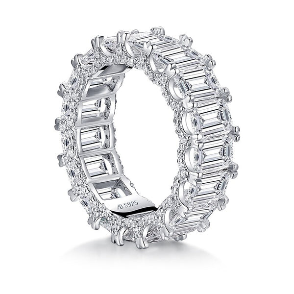 9.00ct Emerald Cut Diamond Wedding Band, Full Eternity Ring, 925 Sterling Silver