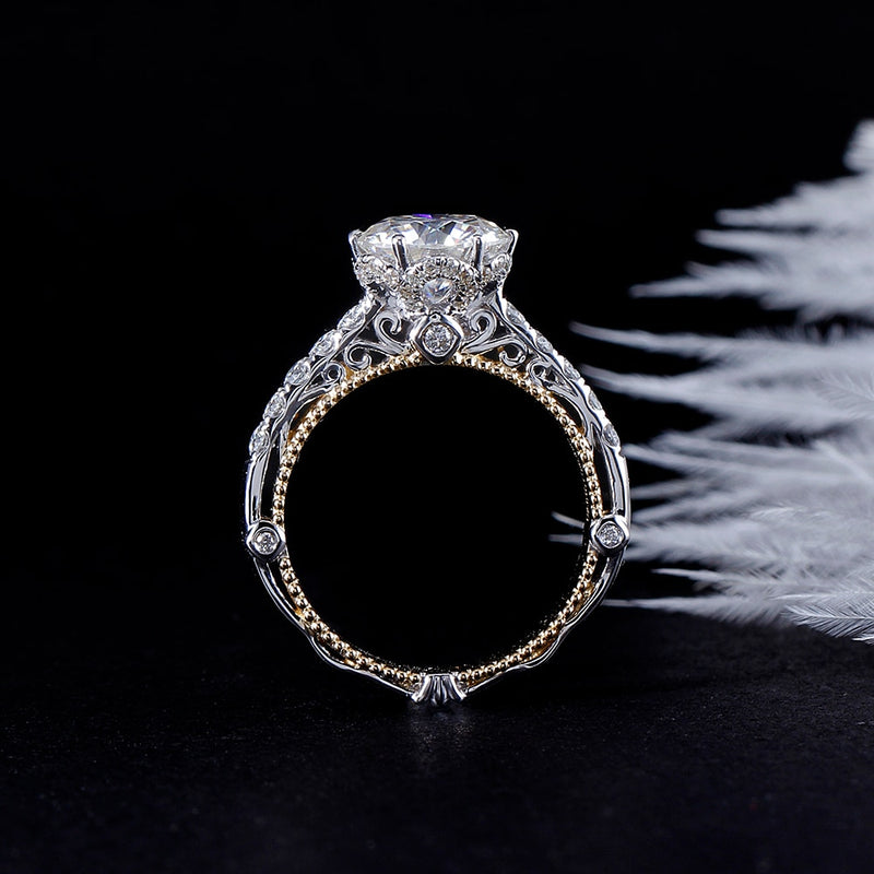 2.00ct Round Cut Moissanite Engagement Ring, Vintage Design, 14Kt 585 White Gold
