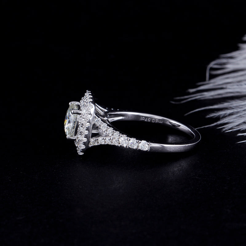 1.00ct Cushion Cut Moissanite Double Halo Engagement Ring, Tiffany Style Mount, 14Kt 585 White Gold