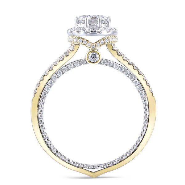 1.00ct Round Cut Moissanite, Vintage Design Engagement Ring, 14Kt 585 White & Yellow Gold
