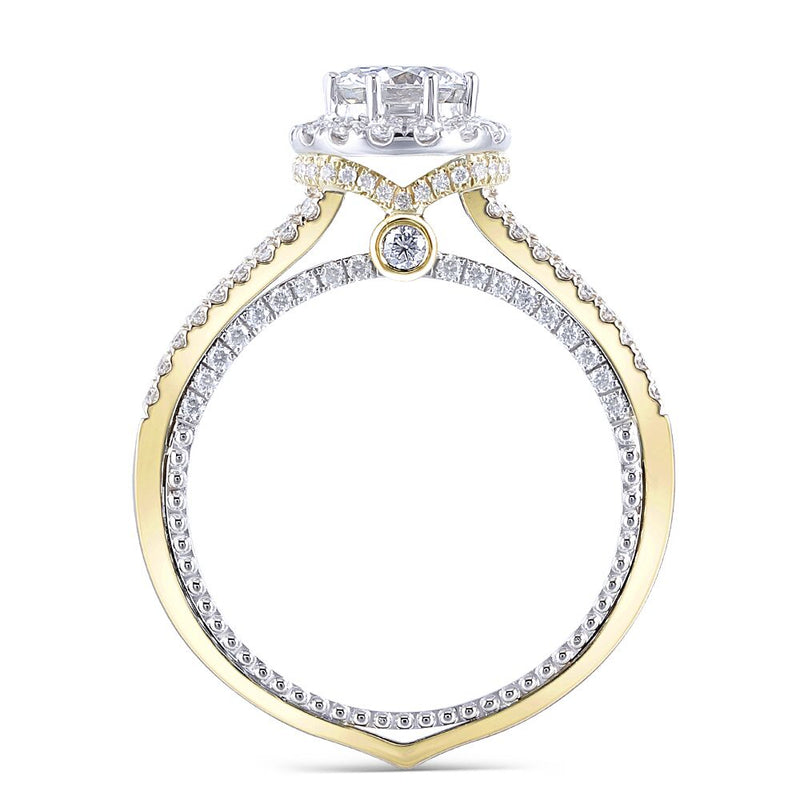 1.00ct Round Cut Moissanite, Vintage Design Engagement Ring, 14Kt 585 White & Yellow Gold