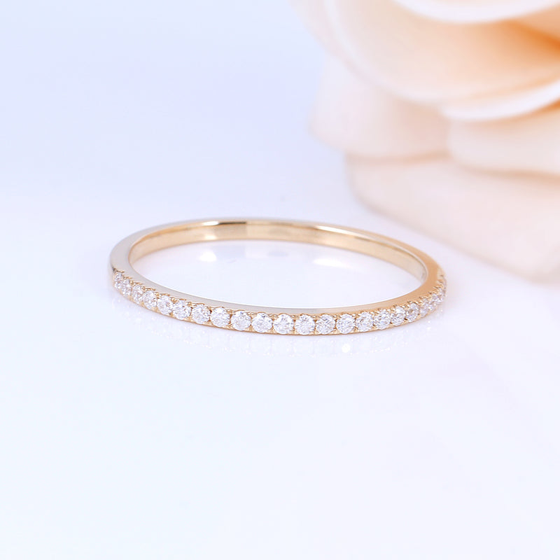 0.20ct Moissanite Wedding Band, Delicate Half Eternity Ring, 14Kt 585 Yellow Gold