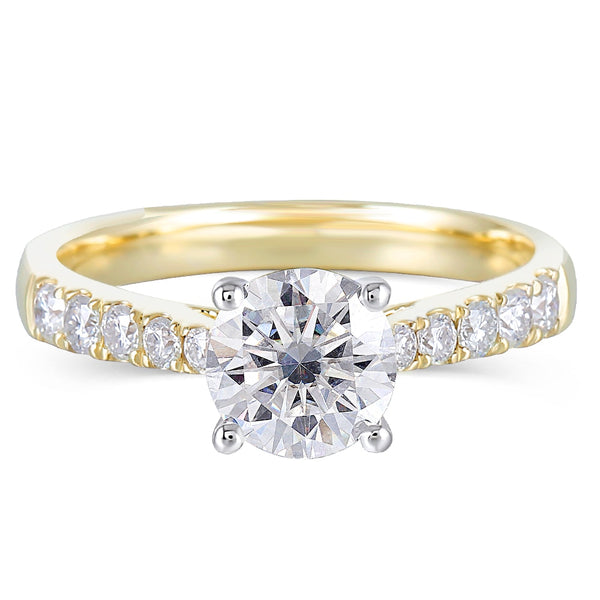 1.00ct Round Cut Moissanite Classic Engagement Ring, 10Kt Yellow Gold