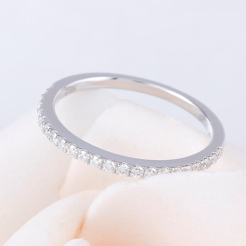 0.20ct Moissanite Wedding Band, Delicate Half Eternity Ring, 14Kt 585 White Gold