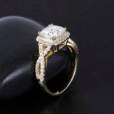 2.00ct Cushion Cut Moissanite, Twist Design Halo Engagement Ring, 14Kt 585 Yellow Gold