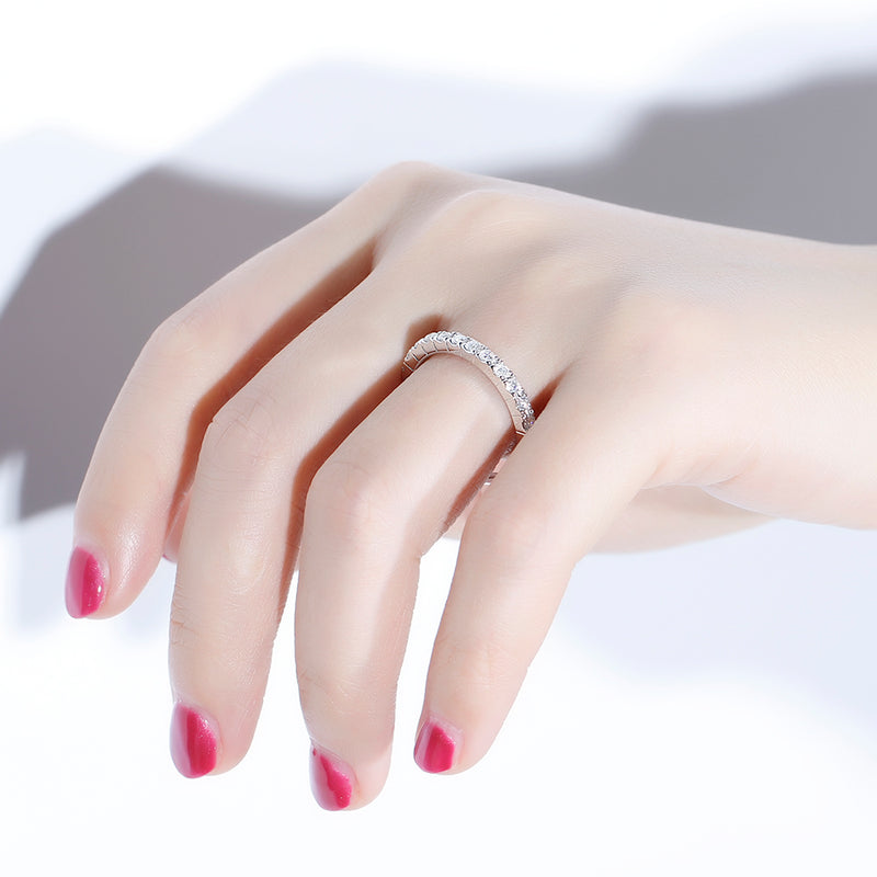 0.40ct Moissanite Wedding Band, Delicate Half Eternity Ring, 14Kt 585 White Gold