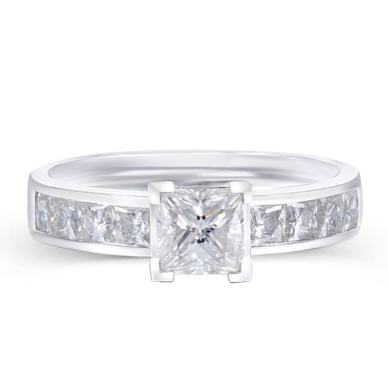 Lab-Diamond Princess Cut, Classic Engagement Ring, Wide Band, Choose Your Stone Size and Metal
