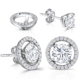 1.00ct each, Round Cut Moissanite Halo Earrings, Removable Halo, 10Kt 585 White Gold