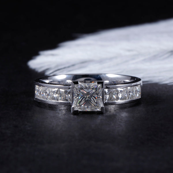 Lab-Diamond Princess Cut, Classic Engagement Ring, Wide Band, Choose Your Stone Size and Metal