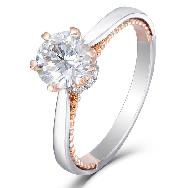 1.00ct Round Cut Moissanite Engagement Ring, Vintage Design, 14Kt 585 White & Rose Gold