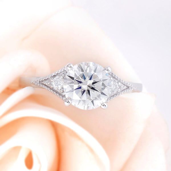 1.50ct Round Cut Moissanite Engagement Ring, Available in White Gold or Platinum