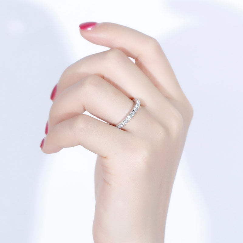 0.40ct Moissanite Wedding Band, Delicate Half Eternity Ring, 14Kt 585 White Gold
