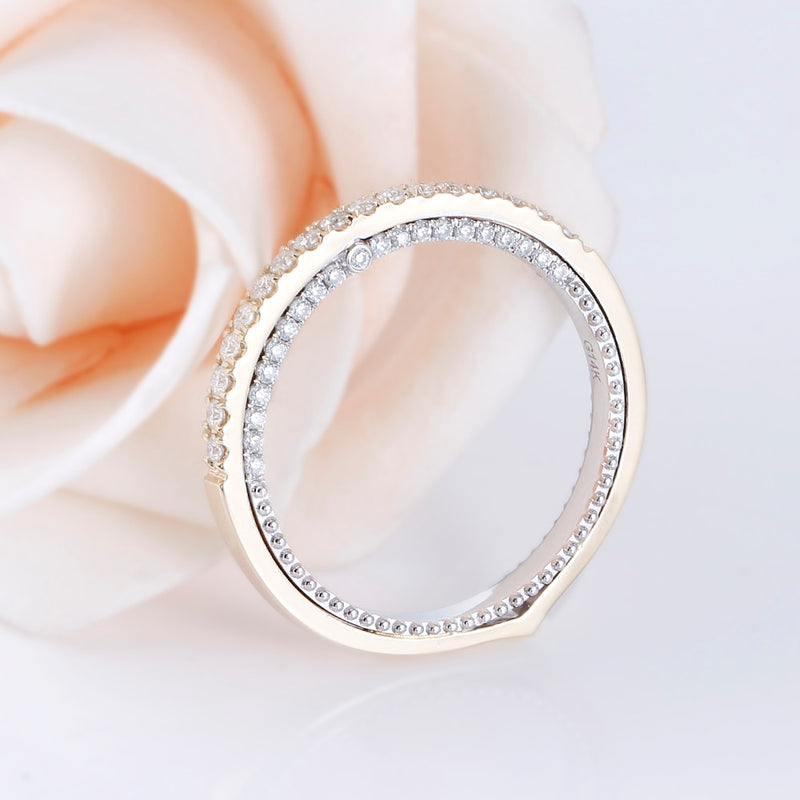 0.50ct Moissanite Wedding Band, Vintage Design Half Eternity Ring, 14Kt 585 White & Yellow Gold