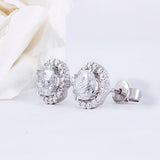0.50ct each, Round Cut Moissanite Halo Earrings, 14Kt 585 White Gold