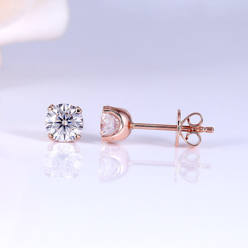 0.50ct each, Round Cut Moissanite Halo Earrings, 14Kt 585 Rose Gold