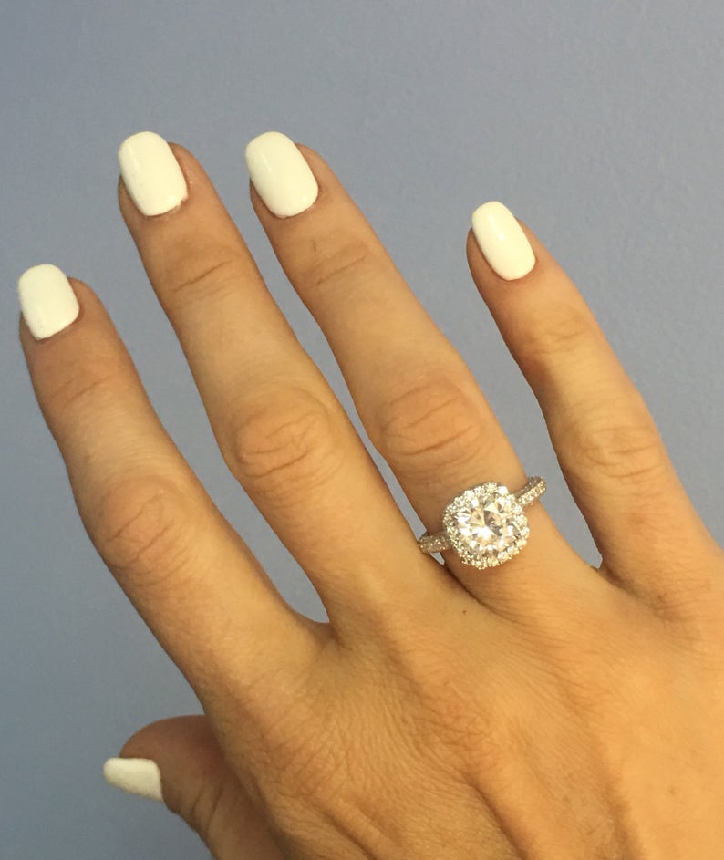 1.70ct Cushion Cut Moissanite Halo Engagement Ring, 14Kt 585 White Gold