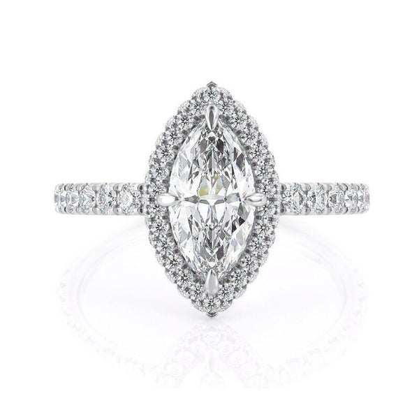 0.80ct Marquise Cut Moissanite Engagement Ring, Diamond Halo, 14Kt 585 White Gold