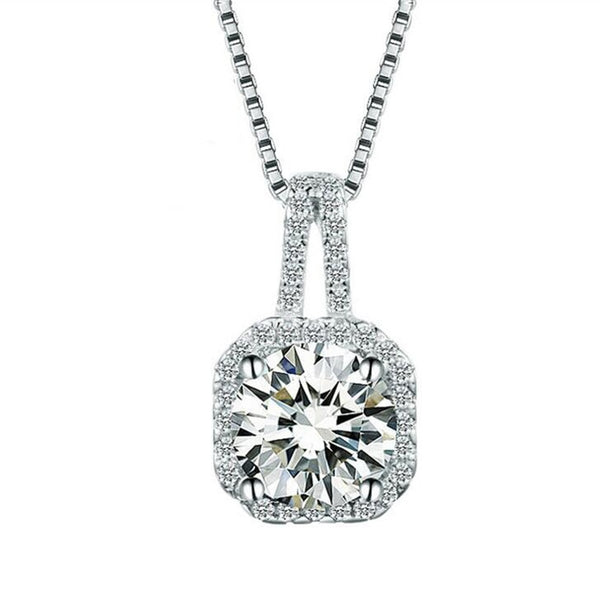 0.80ct Round Cut Diamond Halo Pendant, Bridal Halo Diamond Necklace, 925 Silver