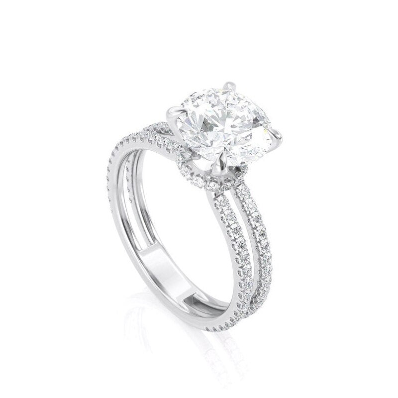 0.80ct Round Cut Moissanite Engagement Ring, Double Band Design, 14Kt 585 White Gold