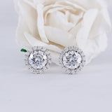 0.50ct each, Round Cut Moissanite Halo Earrings, 14Kt 585 White Gold
