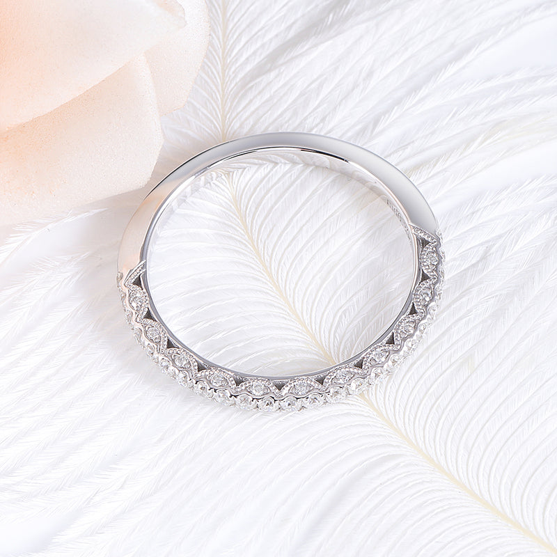 0.45ct Moissanite Wedding Band, Vintage Design, Half Eternity Ring, 14Kt 585 White Gold