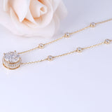 5.00ct Round Cut Moissanite Halo Necklace, Rubover Diamond Chain, 14Kt 585 Yellow Gold