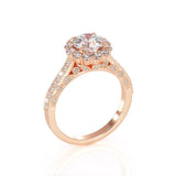 1.00ct Round Cut Moissanite Engagement Ring, Vintage Halo Design, 14Kt 585 Rose Gold