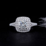 1.00ct Cushion Cut Moissanite Double Halo Engagement Ring, Tiffany Style Mount, 14Kt 585 White Gold