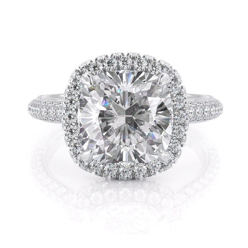 1.70ct Cushion Cut Moissanite Halo Engagement Ring, 14Kt 585 White Gold